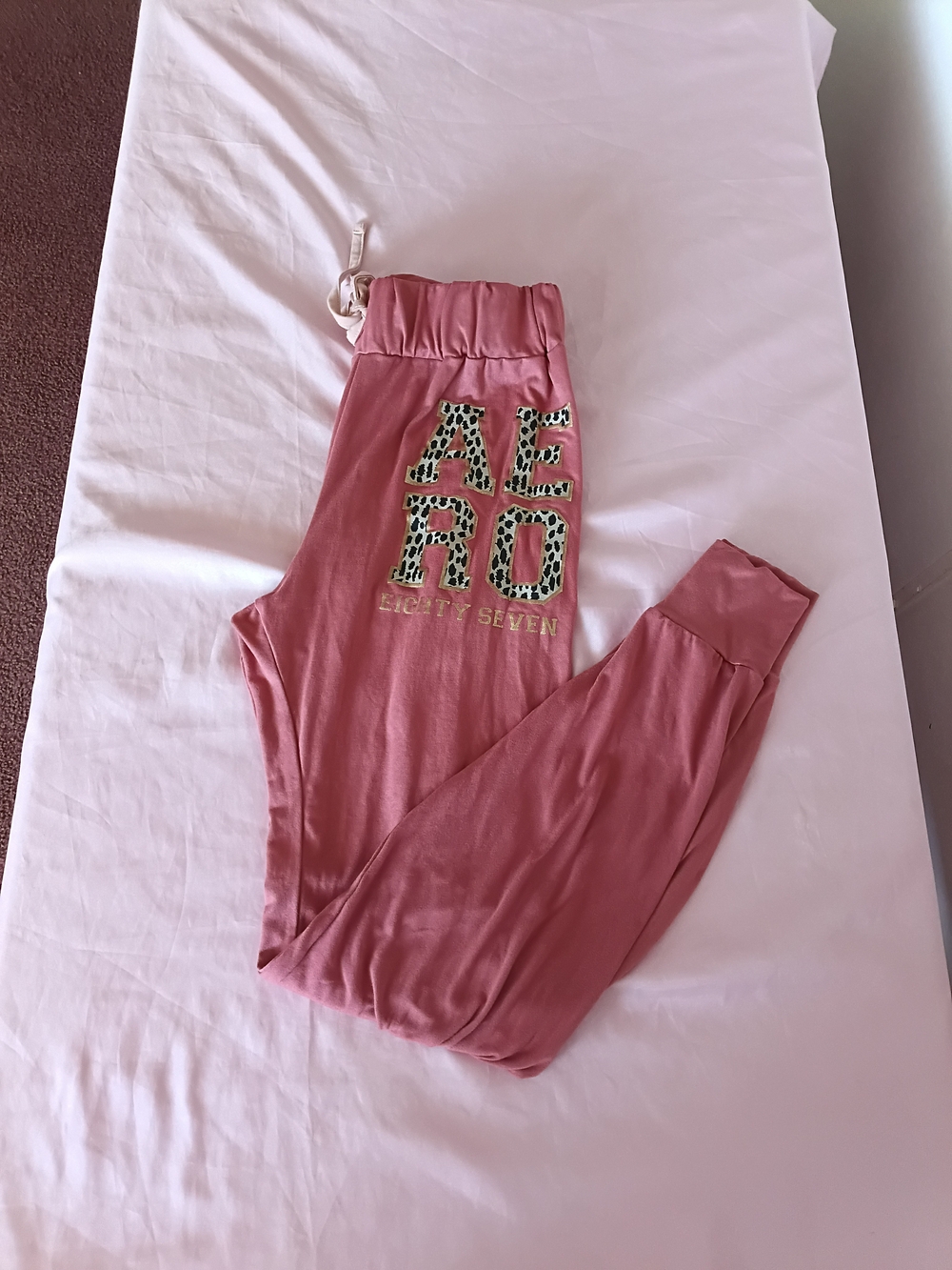 Aeropostale Rose Pink Jogger Pants with Leopard Logo